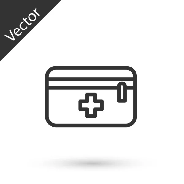 Grey Line First Aid Kit Icon Isolated White Background Medical — Stock Vector