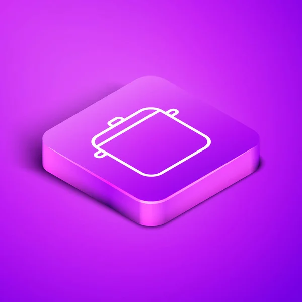 Isometric Line Cooking Pot Icon Isolated Purple Background Boil Stew — 스톡 벡터