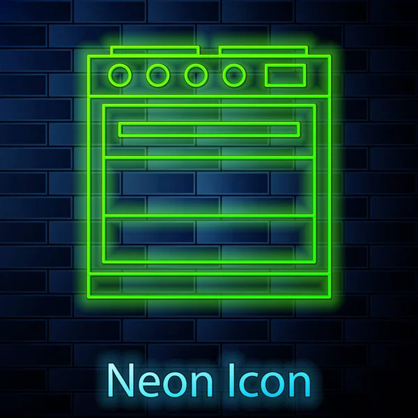Glödande Neon Linje Ugn Ikon Isolerad Tegel Vägg Bakgrund Gasolugnsskylt — Stock vektor