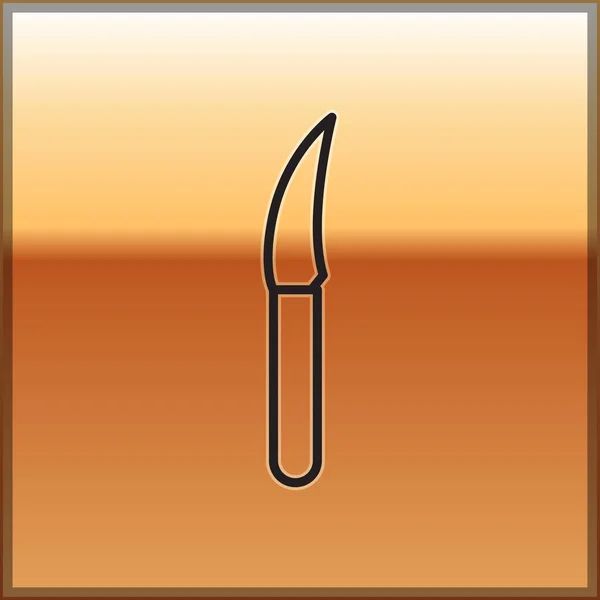 Black Line Knife Icon Isolated Gold Background Cutlery Symbol Vector — 스톡 벡터