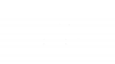 Beyaz arka planda saman ikonu olan siyah çizgi ahşap dört tekerlekli araba. 4K Video hareketli grafik canlandırması