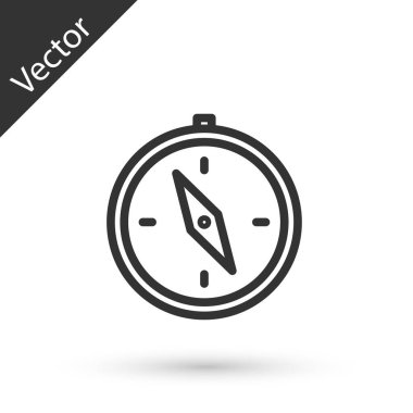 Gri çizgi pusula simgesi beyaz arkaplanda izole edildi. Rüzgâr yön bulma sembolü. Rüzgar gül işareti. Vektör İllüstrasyonu