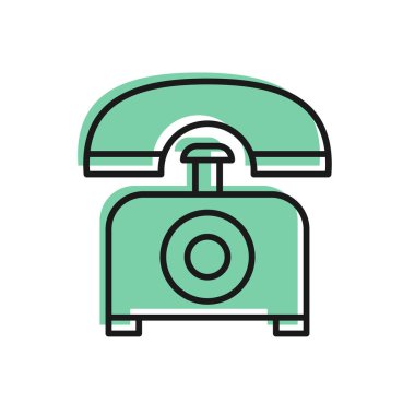 Beyaz arkaplanda siyah hat telefon ikonu izole edildi. Sabit telefon. Vektör İllüstrasyonu