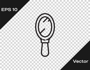 Siyah çizgi El ayna simgesi şeffaf arkaplanda izole edildi. Vektör İllüstrasyonu