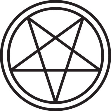 Beyaz arkaplanda izole edilmiş bir daire simgesinde siyah çizgi pentagramı. Sihirli okült yıldız sembolü. Vektör İllüstrasyonu