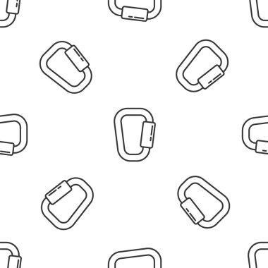 Gri çizgi karabina simgesi beyaz arka planda izole edilmiş kusursuz desen. Olağanüstü bir spor. Spor malzemeleri. Vektör İllüstrasyonu