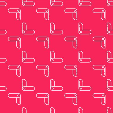 Beyaz çizgili İsviçre çakısı ikonu kırmızı arka planda pürüzsüz desen izole etti. Çoklu alet, çok amaçlı çakı. Çok fonksiyonlu bir alet. Vektör İllüstrasyonu