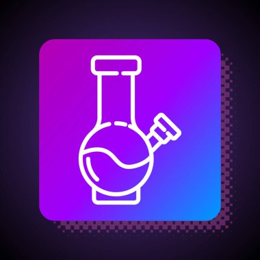 Esrar içmek için beyaz çizgi Glass bong ya da siyah arka planda izole edilmiş kenevir ikonu. Kare renk düğmesi. Vektör İllüstrasyonu