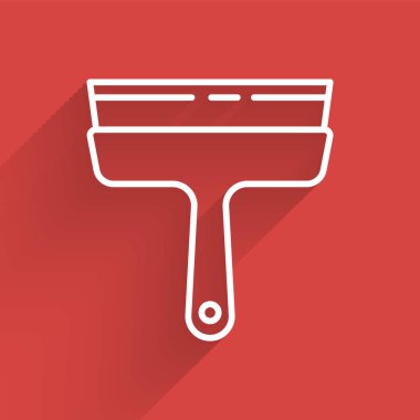 Uzun gölgeli izole edilmiş pencere simgesi için beyaz çizgi temizleme servisi. Silecek, kazıyıcı, silecek. Vektör İllüstrasyonu