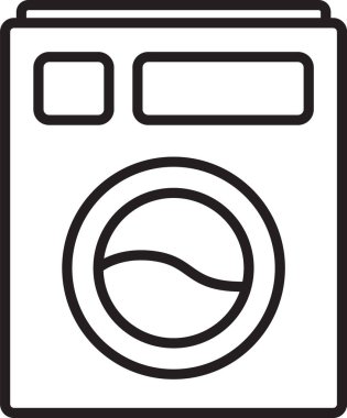 Siyah çizgi yıkama simgesi beyaz arkaplanda izole edildi. Çamaşır makinesi simgesi. Çamaşır makinesi, çamaşır makinesi. Ev aletleri sembolü. Vektör İllüstrasyonu