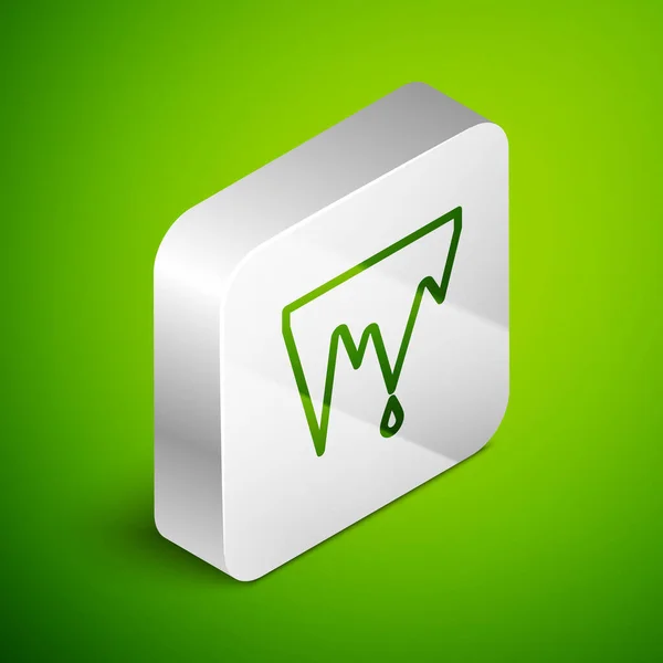 Ícone isométrico do ciclo da linha isolado no fundo verde. Estalactite, picos de gelo. Tempo de inverno, cristais de neve. Botão quadrado de prata. Ilustração vetorial —  Vetores de Stock