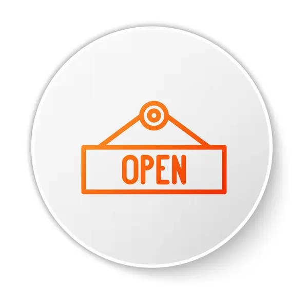 Linha laranja Sinal de suspensão com texto Ícone de porta aberta isolado no fundo branco. Botão de círculo branco. Ilustração vetorial — Vetor de Stock
