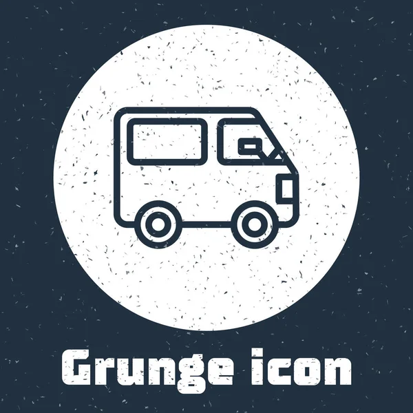 Línea Grunge Icono de camión de carga de entrega aislado sobre fondo gris. Dibujo vintage monocromo. Ilustración vectorial — Vector de stock