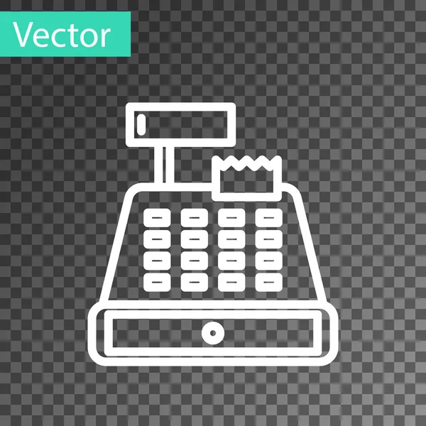 Línea blanca Cajero automático con un icono de cheque aislado sobre fondo transparente. Señal de caja. Símbolo de caja de efectivo. Ilustración vectorial — Vector de stock