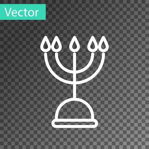 Fehér vonal Hanukkah menorah ikon elszigetelt átlátszó háttérrel. Hanuka hagyományos szimbólum. Ünnepi vallás, zsidó fényfesztivál. Vektorillusztráció — Stock Vector