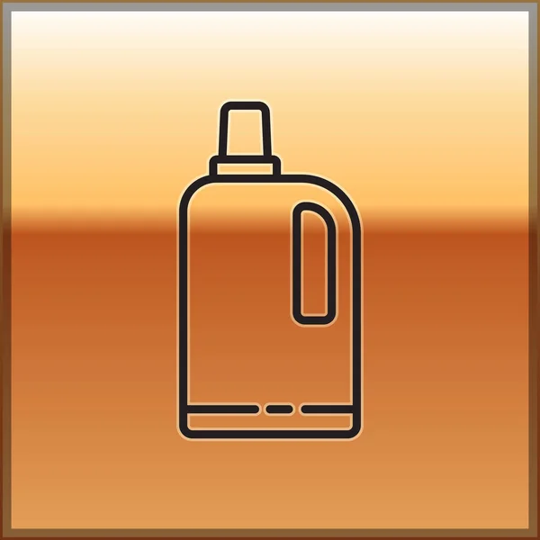 Schwarze Linie Weichspüler Symbol isoliert auf goldenem Hintergrund. Flüssiges Waschmittel, Conditioner, Reinigungsmittel, Bleichmittel. Vektorillustration — Stockvektor