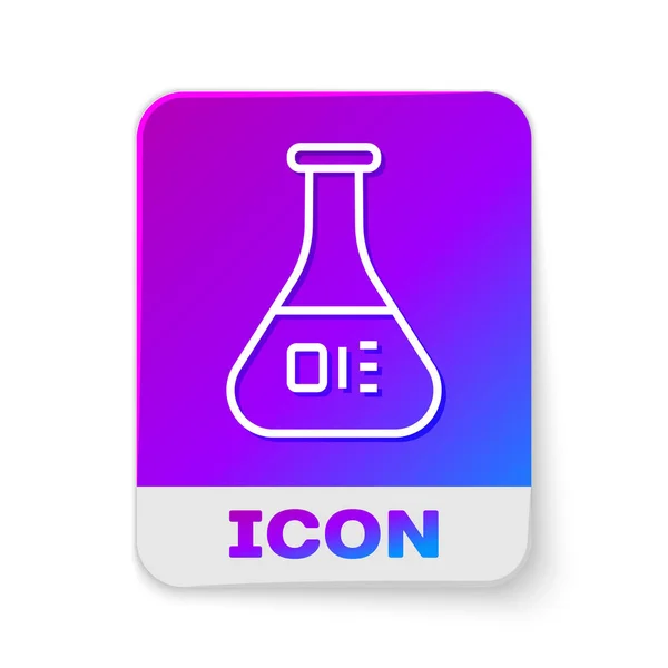 Línea blanca Tubo de ensayo y matraz químico icono de prueba de laboratorio aislado sobre fondo blanco. Signo de cristalería del laboratorio. Botón de color rectángulo. Ilustración vectorial — Vector de stock