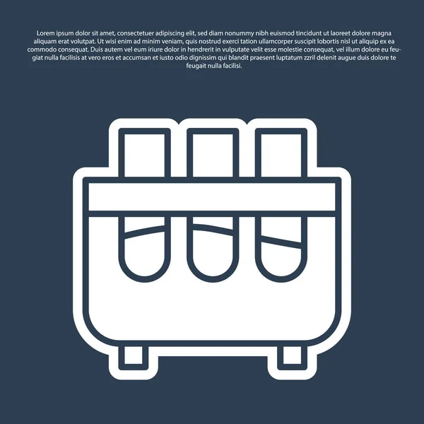 Linha azul Tubo de teste e frasco ícone de teste químico laboratório isolado no fundo azul. Sinal de vidro de laboratório. Ilustração vetorial — Vetor de Stock