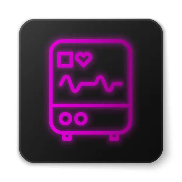Leuchtender Computermonitor in Leuchtschrift mit Kardiogramm-Symbol isoliert auf weißem Hintergrund. Überwachungssymbol. EKG-Monitor mit von Hand gezogenem Herzschlag. schwarzer quadratischer Knopf. Vektorillustration — Stockvektor
