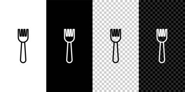Set line Disposable plastic fork icon isolated on black and white background. Vector Illustration