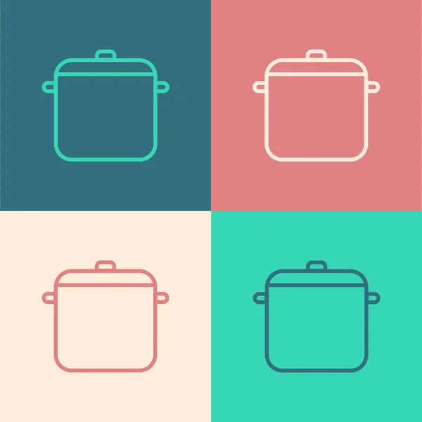 Pop art line Icono de olla de cocina aislado sobre fondo de color. Hervir o guisar el símbolo de la comida. Ilustración vectorial — Archivo Imágenes Vectoriales