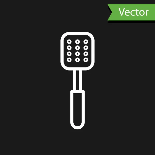 Línea blanca Icono de Espátula aislado sobre fondo negro. Icono de espátula de cocina. Signo de espátula de barbacoa. Barbacoa y parrilla. Ilustración vectorial — Vector de stock