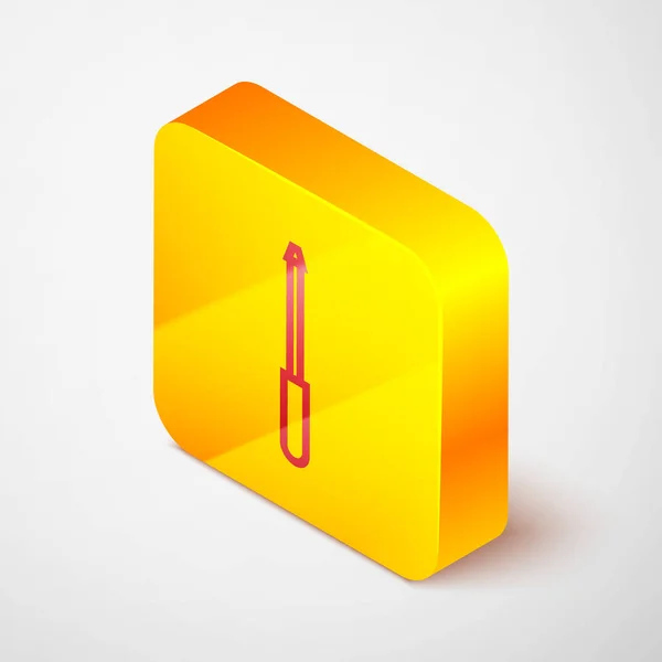 Isométrique ligne Aiguiseur de couteau icône isolée sur fond gris. Bouton carré jaune. Illustration vectorielle — Image vectorielle