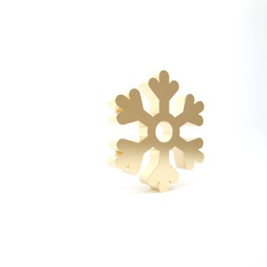 Altın Kar Tanesi simgesi beyaz arkaplanda izole edildi. 3d illüstrasyon 3B canlandırma