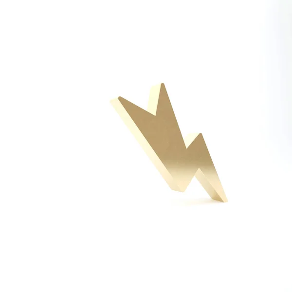 Złota Ikona Pioruna Izolowana Białym Tle Flashowy Ładuj Ikonę Flash — Zdjęcie stockowe