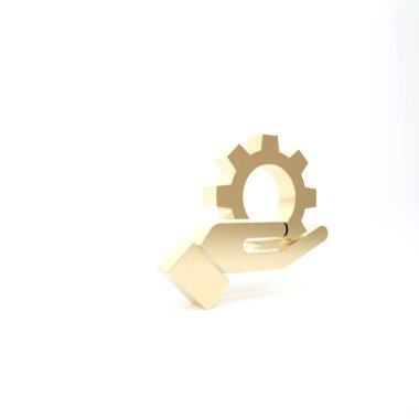 Altın El ayarları vites simgesi beyaz arkaplanda izole edildi. Ayarlama, servis, bakım, onarım, onarım. 3d illüstrasyon 3B canlandırma