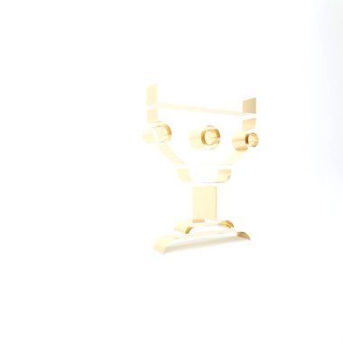 Altın Hıristiyan kadeh simgesi beyaz arkaplanda izole edildi. Hıristiyanlık ikonu. Mutlu Paskalyalar. 3d illüstrasyon 3B canlandırma