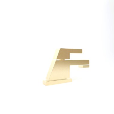 Altın su musluğu simgesi beyaz arkaplanda izole edildi. 3d illüstrasyon 3B canlandırma