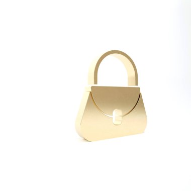 Altın El Çantası simgesi beyaz arkaplanda izole edildi. Kadın el çantası işareti. Glamour günlük bagaj sembolü. 3d illüstrasyon 3B canlandırma