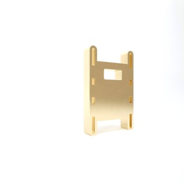 Beyaz arkaplanda altın rengi Sedye simgesi izole edildi. Hastanenin tıbbi sedyesi. 3d illüstrasyon 3B canlandırma