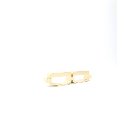 Altın güvenlik gözlüğü gözlüğü simgesi beyaz arkaplanda izole edildi. 3d illüstrasyon 3B canlandırma