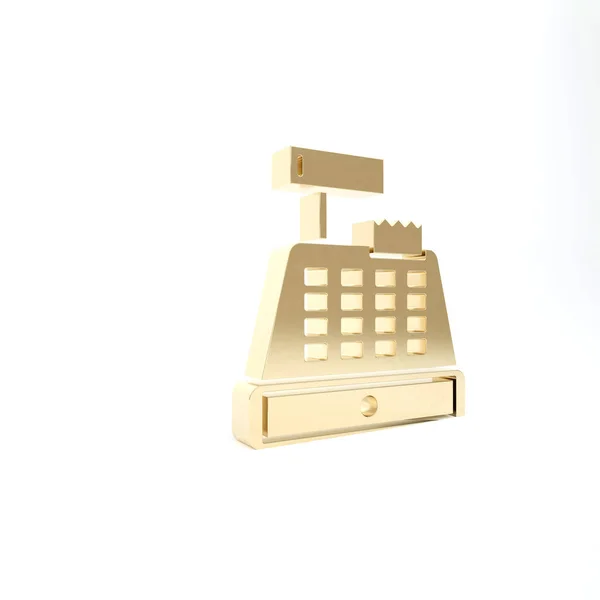 Caja Registradora Oro Con Icono Cheque Aislado Sobre Fondo Blanco — Foto de Stock