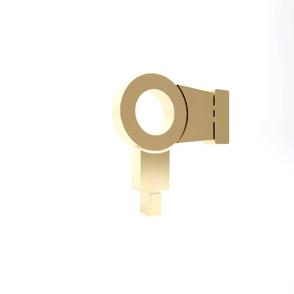 Gold Hair dryer icon isolated on white background. Hairdryer sign. Hair drying symbol. Blowing hot air. 3d illustration 3D render