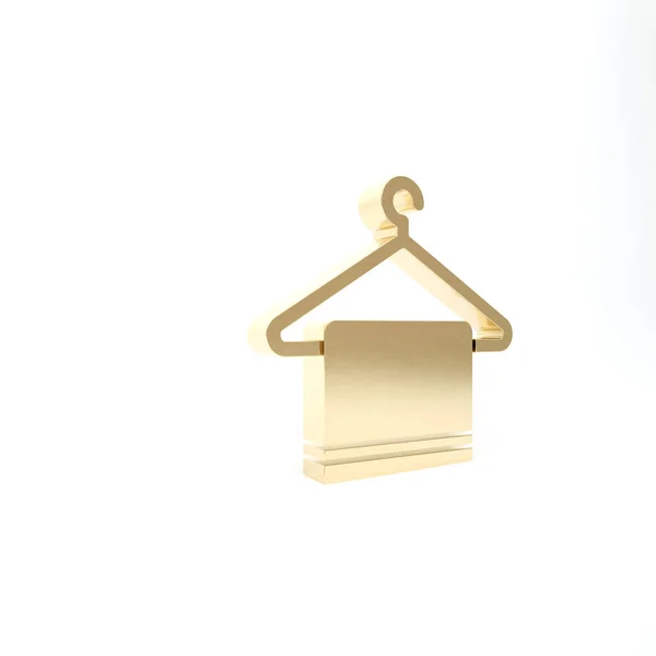 Arany Törülköző Egy Vállfán Ikon Elszigetelt Fehér Háttér Fürdőszobai Törölköző — Stock Fotó