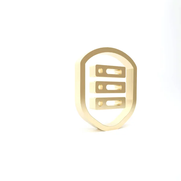 Gold Server Shield Icon Isolated White Background Protection Attacks Network — Stock Photo, Image