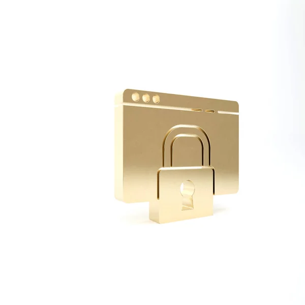 Gold Secure Your Site Hhps Ssl Icon Isolated White Foundation — стоковое фото