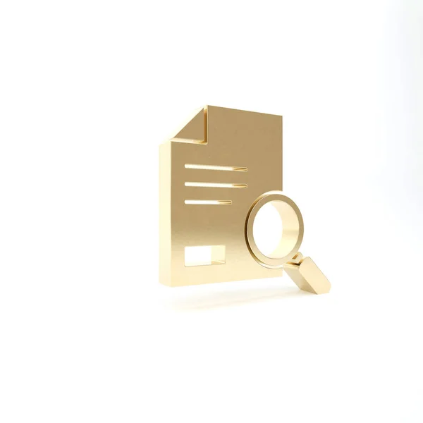 Gold Document Search Icon Isolated White Background File Magnifying Glass — Stock Photo, Image