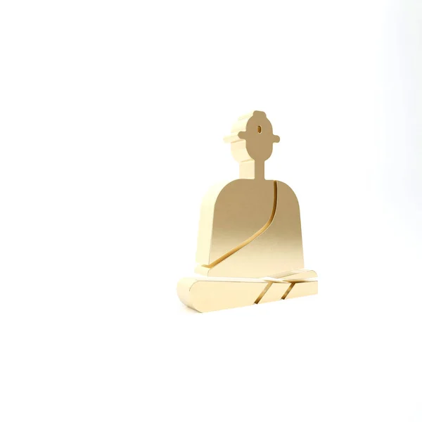 Monge Budista Ouro Vestes Sentado Ícone Meditação Isolado Fundo Branco — Fotografia de Stock