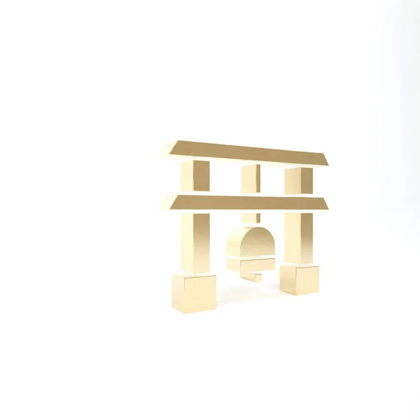 Gold Japan Gate Icoon Geïsoleerd Witte Achtergrond Torii Poortteken Japans — Stockfoto