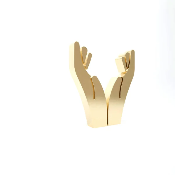 Gold Hands Praying Position Icon Isolated White Background Prayer God — Stock Photo, Image