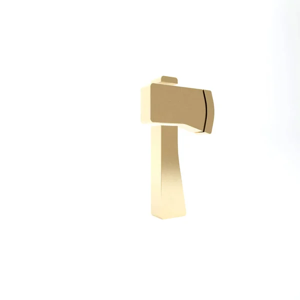 白い背景に金の木製の斧のアイコンを隔離 ルンベルジャック斧 3Dイラスト3Dレンダリング — ストック写真