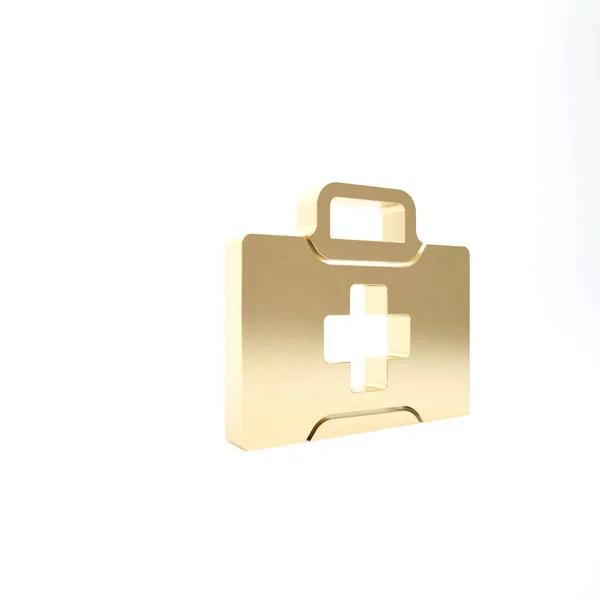 Χρυσό Εικονίδιο Κιτ Πρώτων Βοηθειών Απομονωμένο Λευκό Φόντο Ιατρικό Κουτί — Φωτογραφία Αρχείου