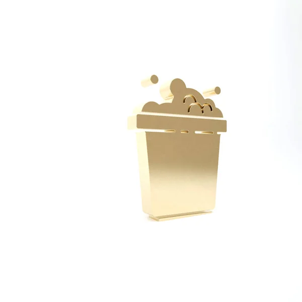 带有肥皂泡的金桶图标在白色背景上被隔离 加水的碗洗衣服 清洁设备 3D渲染3D插图 — 图库照片