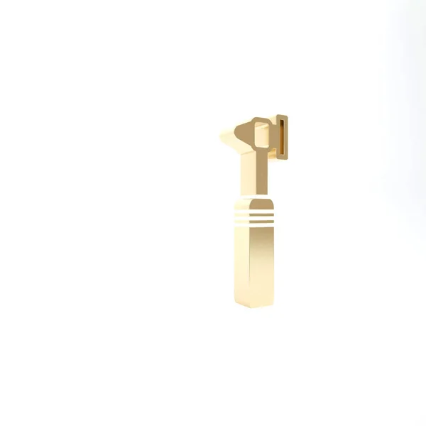 Gold Medical otoscope tool icon isolated on white background. Medical instrument. 3d illustration 3D render