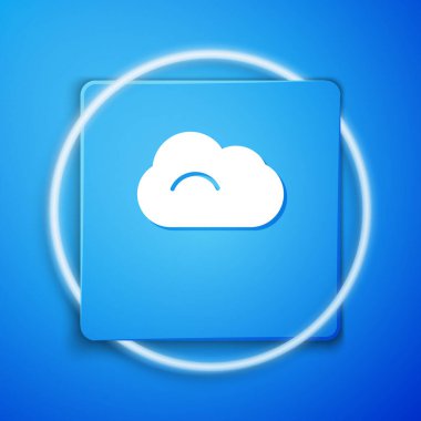 Mavi arka planda yalıtılmış Beyaz Bulut simgesi. Mavi kare düğmesi. Vektör İllüstrasyonu