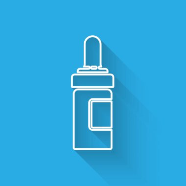 Beyaz çizgili sakal ve bıyıklı yağ şişesi ikonu uzun gölgeli. Pipetli cam şişe. Vektör İllüstrasyonu